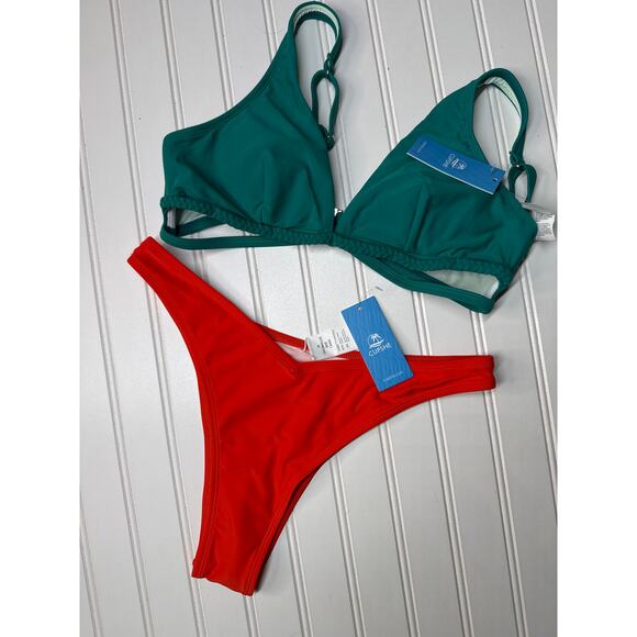 NWT Cupshe Two Piece Swimsuit Bikini High Cut Cheeky One Shoulder Swim BUNDLE M - Picture 3 of 6